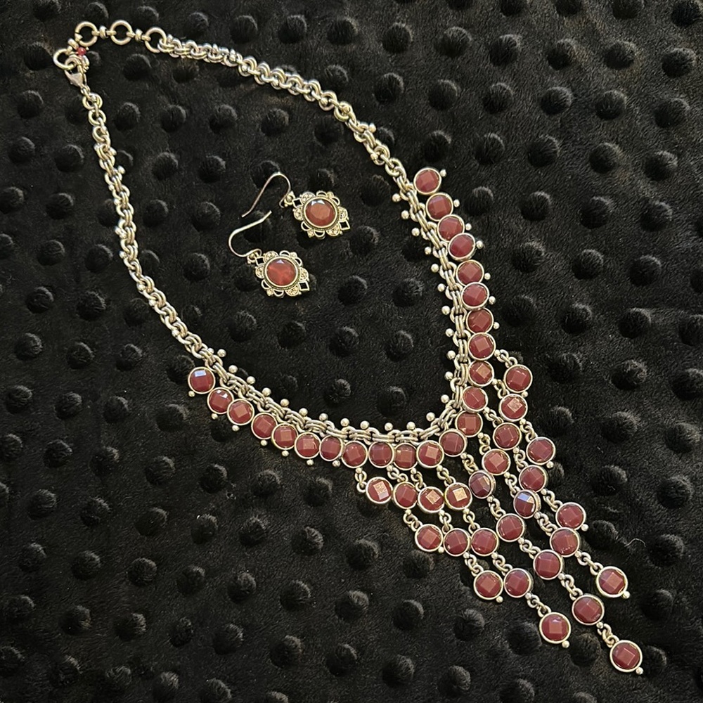 Lucky Brand Red Statement Necklace and Earring Set
